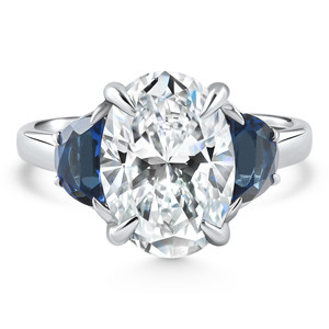 Certified 4.70Ct Oval Diamond & Blue Sapphire Ring 14k White Gold Lab Grown (F-G, VS)
