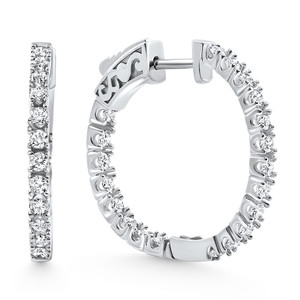 1.75 ct Lab Grown Diamond Hoops Inside Outside 1 1/3" 14K White Gold Vault Lock (G-H, VS)