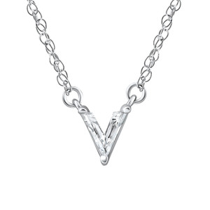 Diamond "V" Initial Pendant 18" Necklace 14K White Gold Lab Grown (G-H, VS)