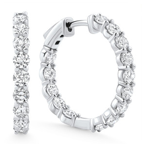 3Ct Diamond Lab Grown Inside Outside Hoops 14k Gold Eearrings 1" Tall (E-F, VS)