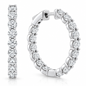 3Ct Diamond Lab Grown Inside Outside Hoops 14k Gold Eearrings 1" Tall (E-F, VS)
