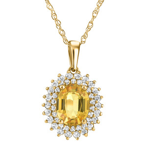 2.93Ct Yellow Sapphire & Diamond Penant Yellow Gold 18" Necklace Lab Grown (E-F, VS)
