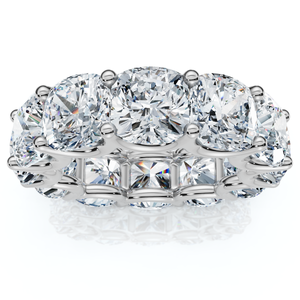 12Ct Cushion Cut Diamond Eternity Ring 14k Gold Wedding Band Lab Grown (E-F, VS)