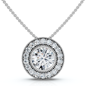 1Ct Beverly Diamond Halo Bezel Pendant 14k Gold 18" Necklace Lab Grown (F-G, VS)