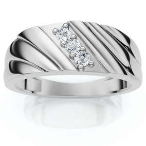 Men's Diamond Three Stone Polished Wedding Ring Gold Lab Grown (F-G, VS)