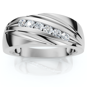 Men's 1/4Ct Wave Diamond Wedding Ring Gold or Platinum Lab Grown (F-G, VS)
