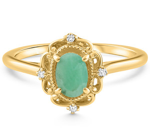 1/2Ct Oval Emerald & Lab Grown Diamond Ring 10k White Gold (F-G, VS)