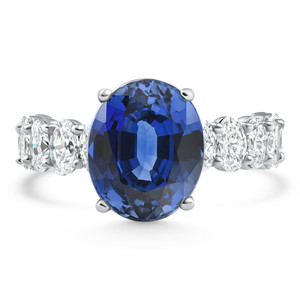 7 1/2Ct Oval Blue Sapphire Diamond Engagement Ring 14k Gold Lab Grown (E-F, VS)