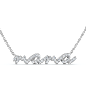 Diamond Script Mama Pendant Gold Necklace 1 1/2" Wide Lab Grown (E-F, VS)