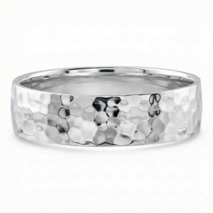 Men's Polished Hammered Wedding Band 14k Gold or Platinum