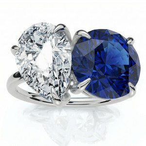 5 1/2Ct Certified Blue Sapphire & Diamond Toi Et Moi Diamond Ring Gold Lab Grown (G-H, VS)