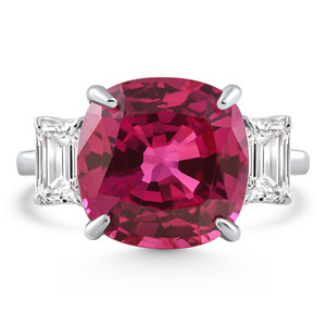 8.50Ct Cushion Ruby & Emerald Cut Diamond Ring 14k White Gold Lab Grown (E-F, VS)