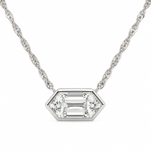 Certified 3/4Ct Long Hexagon Bezel Diamond East West Pendant Necklace Lab Grown (E-F, VS)