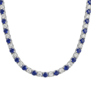 30Ct Blue Sapphire & Diamond Tennis Necklace 14k Gold 16.5" Lab Grown (E-F, VS)