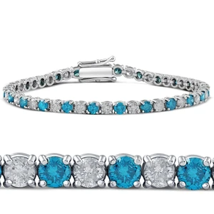 8ct Blue & White Diamond Tennis Bracelet 14K White Gold 7" (G-H, I1)
