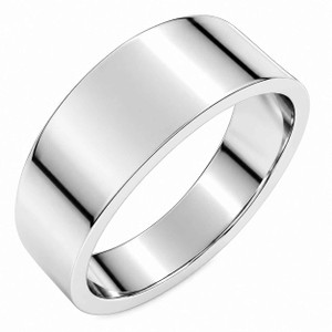 7mm Flat High Polished Wedding Band 10K White Gold Plain Mens Ring Comfort Fit