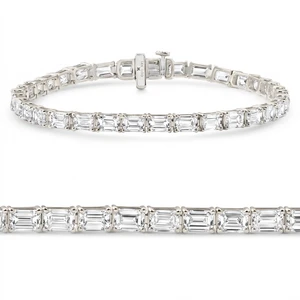 11Ct Emerald Cut Diamond Tennis Bracelet 14k White Gold 7" Lab Grown (E-F, VS)