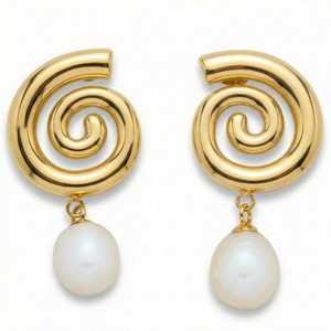 18k Yellow Gold Plated 1.5" Fresh Water Pearl Push Back Studs