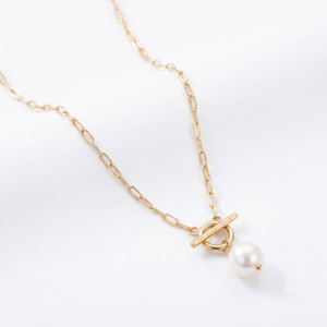 18k Yellow Gold Plated Fresh Water Pearl Cassis Necklace 18.5"