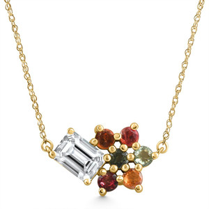 4Ct Diamond & Sapphire Pendant 14k Yellow Gold 18" Necklace Lab Grown (E-F, VS)