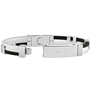 Men's Steel Polished Two Tone Black Latched 8" 11mm Cuffed Bracelet