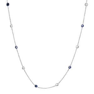 3 1/2Ct Blue Sapphire & Diamond By The Yard White Gold 18" Necklace Lab Grown (F-G, VS)