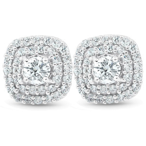 1/2 Ct TDW Genuine Diamond Cushion Halo Studs 1/3" (F-G, VS)