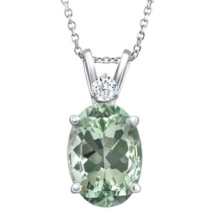 Oval Green Amethyst Diamond Pendant Women's Necklace 18" White Gold (G-H, I1)