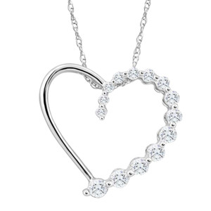 10K White Gold 1/3Ct TW Graduated Diamond Heart Pendant Necklace (G-H, I2-I3)