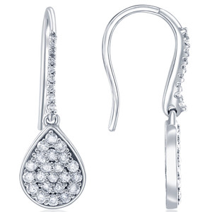 1 1/8ct Lab Grown Diamond Hoops Dangle Pear Shape 18K White Gold 1 1/4" Tall (G-H, VS)