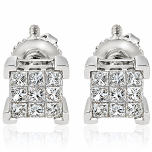 1/3ct Diamond Princess Cut Screw Back Studs Womens Earrings 10k White Gold 5.5mm (I-J, I2-I3)