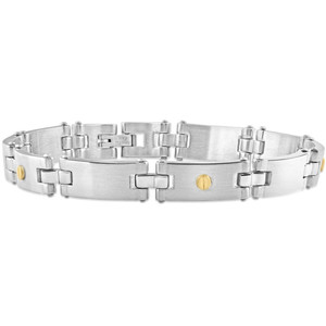 Men's Polished Steel And Dark Gold Two Tone Flexible 8mm Link 8.5 " Bracelet