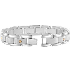 Men's Polished Steel Two Tone Gold Screwed 12mm Link  8.5 " Bracelet