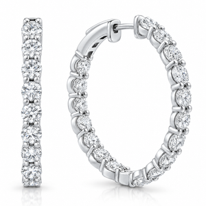 7Ct TW Round Diamond Inside Outside Hoops Vault Lock 14k White Gold Lab Grown (E-F, VS)