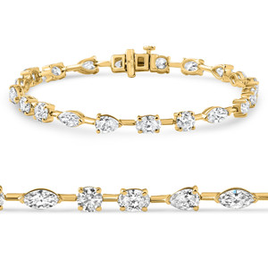 8Ct Mixed Cut Diamond Tennis Bracelet 7" 14k Yellow Gold Lab Grown (E-F, VS)