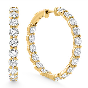 7Ct TW Round Diamond Inside Outside Hoops Vault Lock 14k Yellow Gold Lab Grown (E-F, VS)