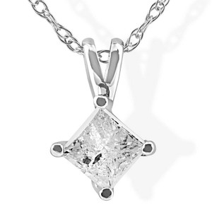 1/3Ct Princess Cut Solitaire Diamond 14K White Gold Pendant & Chain (J-K, I2-I3)
