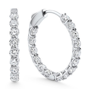 3Ct Round Diamond Hoops 14k Gold 1" Tall Lab Grown (E-F, VS)