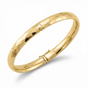 5mm Hammered Bangle Bracelet 18k Yellow Gold Over Silver