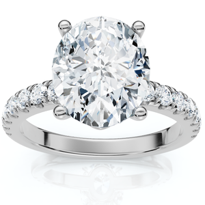 2.74 CTW Oval Lab And Round Diamond Engagement Ring Pave Band 14K Gold (F-G, VS)