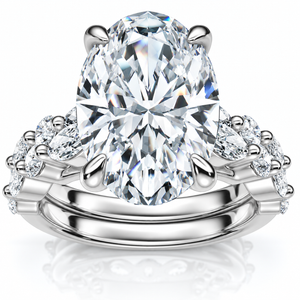 Certified 3 1/2Ct Oval Diamond Engagement Wedding Ring Set 14k Gold Lab Grown (F-G, VS)