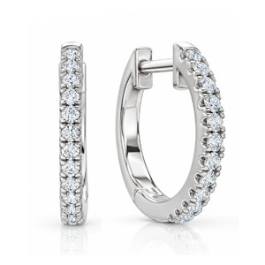 Small Diamond Hoop Earrings 14k White or Yellow Gold Lab Grown 1/2" Tall (E-F, VS)