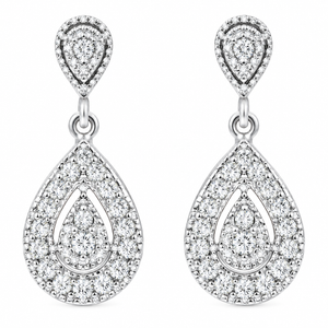 1/2ct Pear Shape Dangle Diamond Earrings 10K White Gold (H-I, I2-I3)