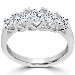 1 Ct 5-Stone Graduated Real Round Diamond Wedding Engagement Ring 14K White Gold (H-I, I1)