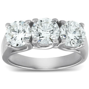 2 1/2ct Three Stone Large Diamond Engagement Ring 14K White Gold (G-H, SI)