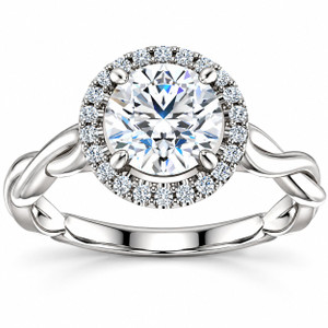1ct Diamond Halo Vintage Solitaire Round Cut Intertwined Band 14k White Gold (H-I, I1)
