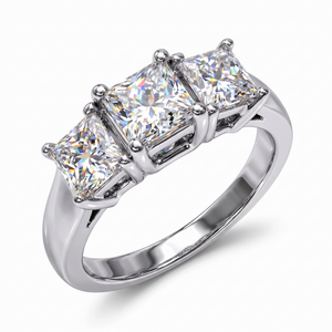 1 1/2ct 3-Stone Princess Cut Diamond Engagement Ring 14K White Gold Lab Grown (F-G, VS)