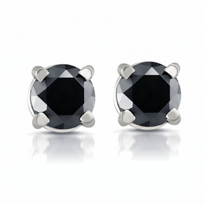 White Gold 1/2ct Round Cut Black Diamond Studs 14k (Black, I2-I3)