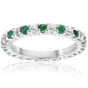 1 1/2ct Emerald Diamond Eternity Ring 14K White Gold (G-H, I1)