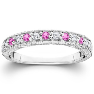 1/2ct Pink Topaz & Diamond Vintage Wedding Ring